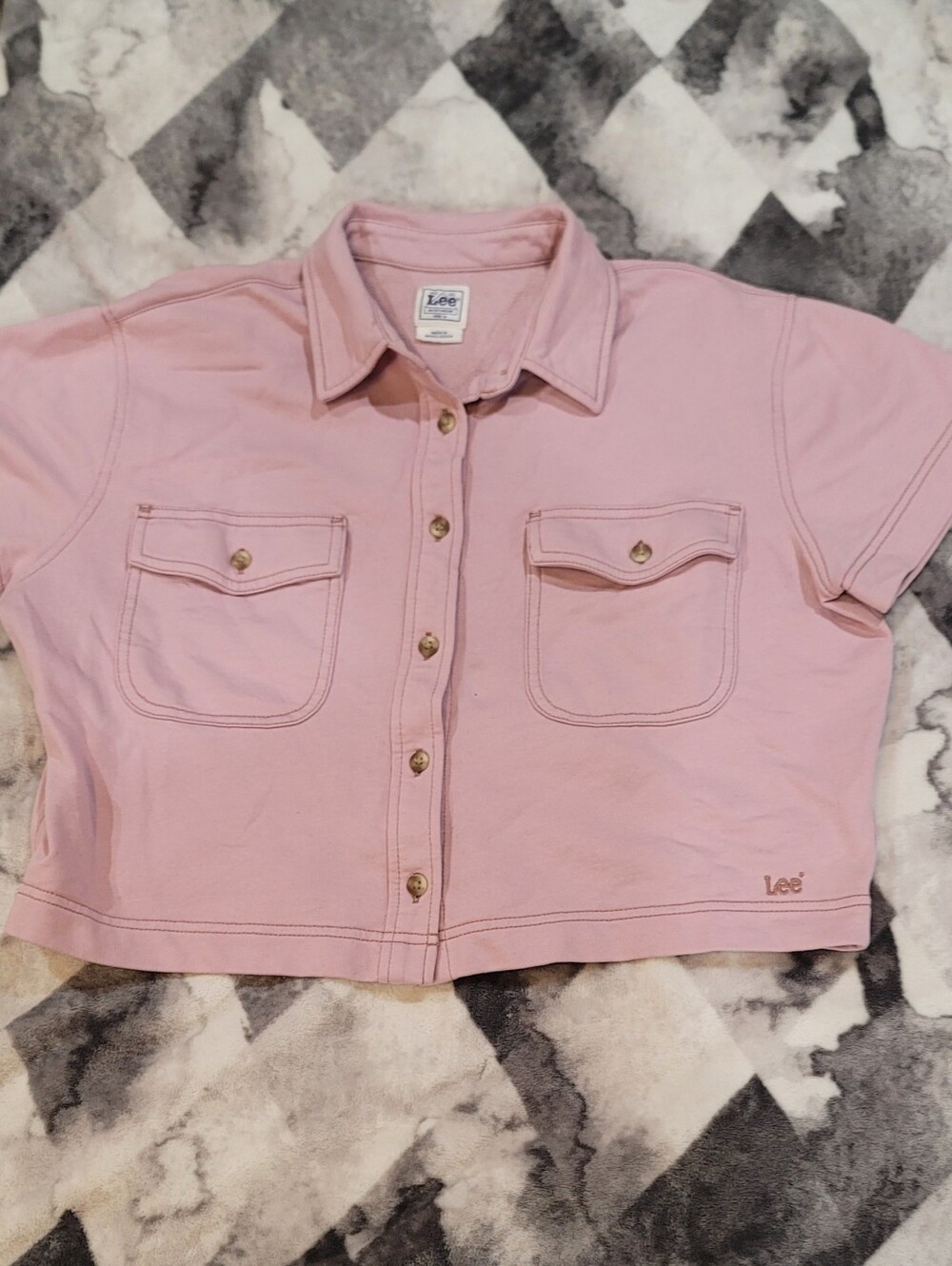 Lee Womens Light Pink Cropped Button-Up Shirt